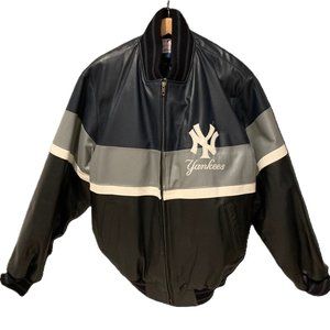 New York Yankees Leather Jacket G-III Sports by Cark Banks Black/Grey - Men's L